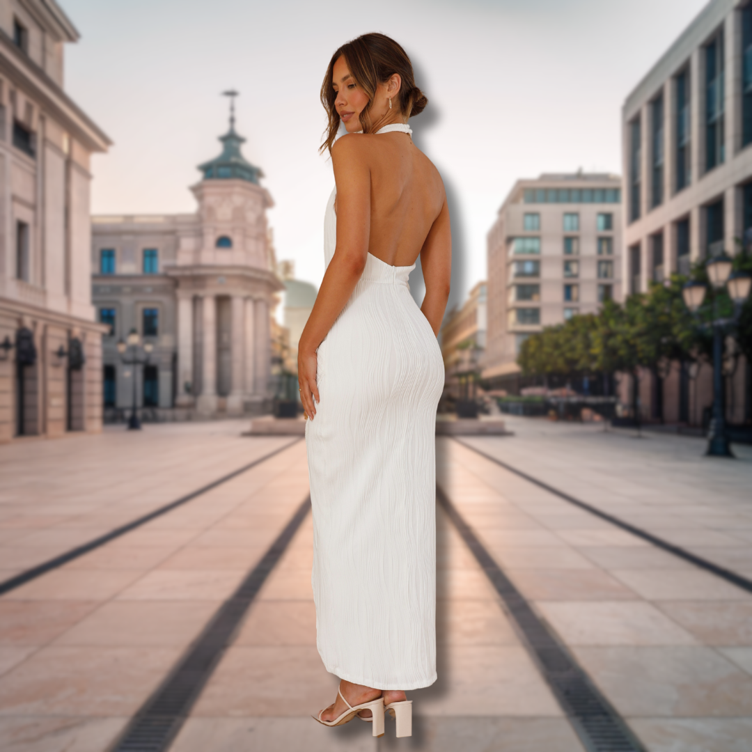 Elara | Robe Maxi plissée de luxe avec drapé