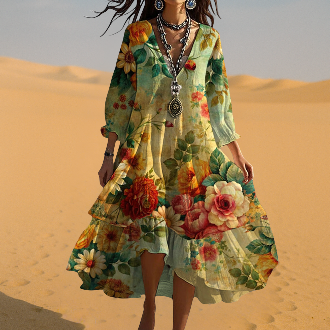 Martine | Robe bohème vintage avec décolleté en V