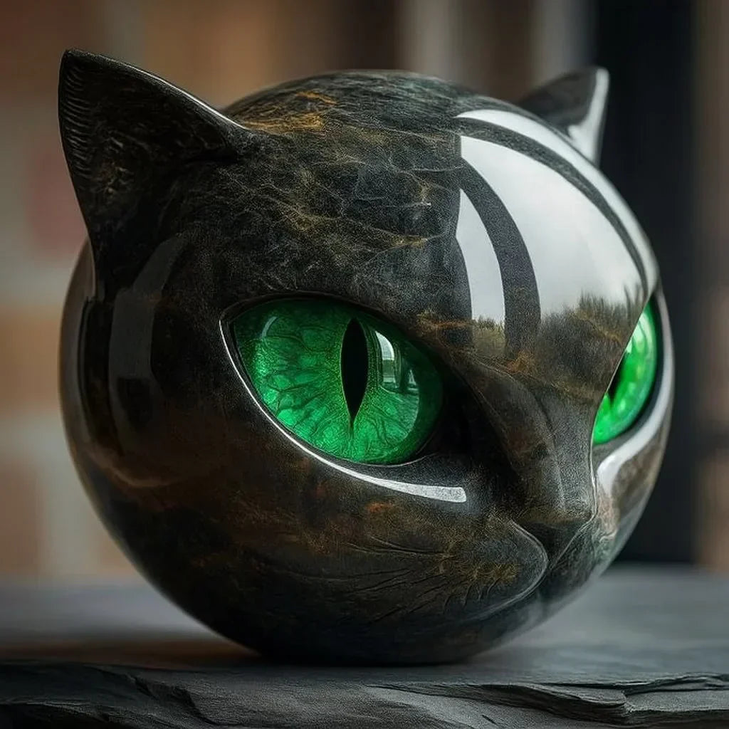 Mystara | Sculpture de tête de chat noir mystique