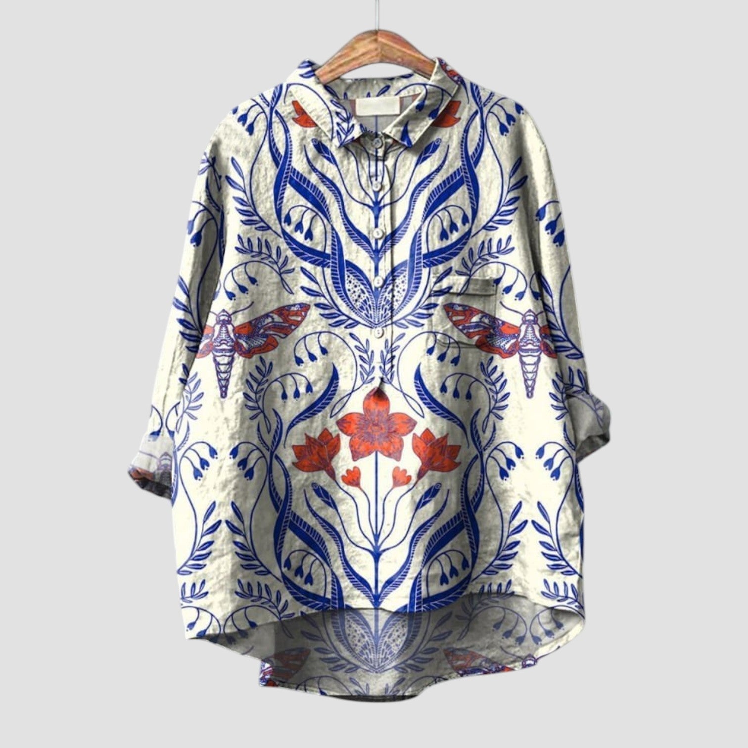 Ivana | Chemise oversize avec imprimé floral et insectes stylisés