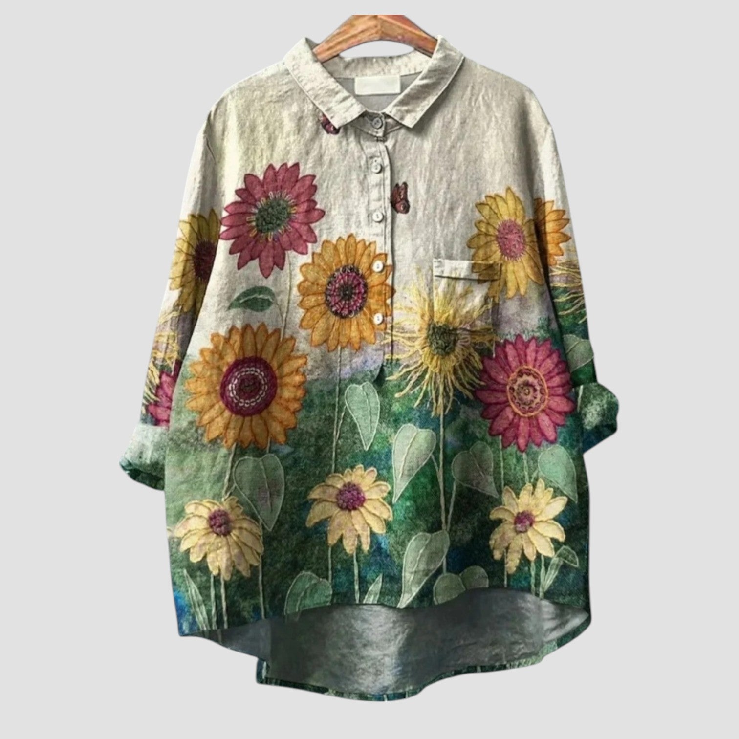 Liana | Chemise oversize à imprimé de tournesols et marguerites