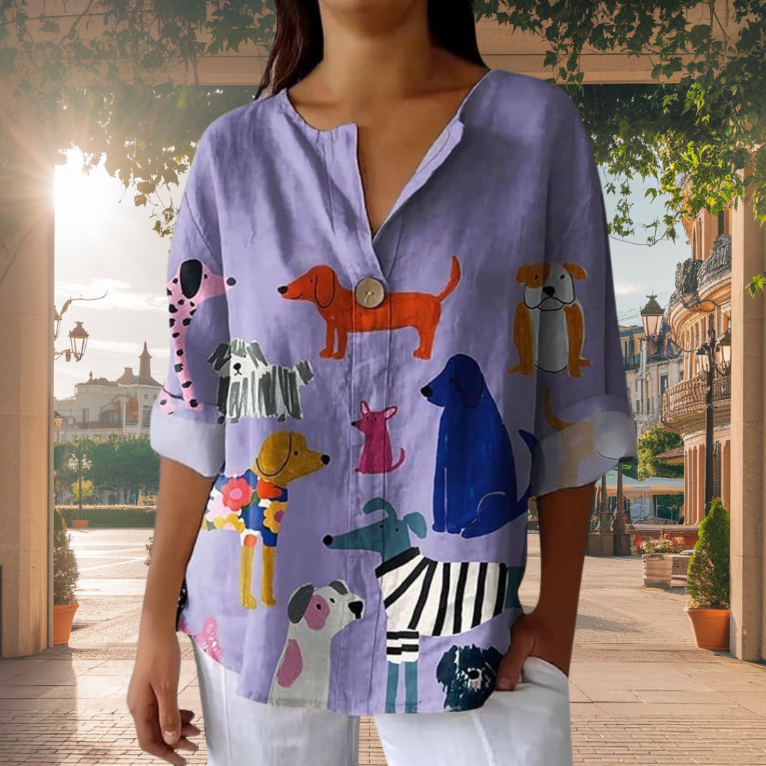 Poppy | Blouse à imprimé de chien joueur