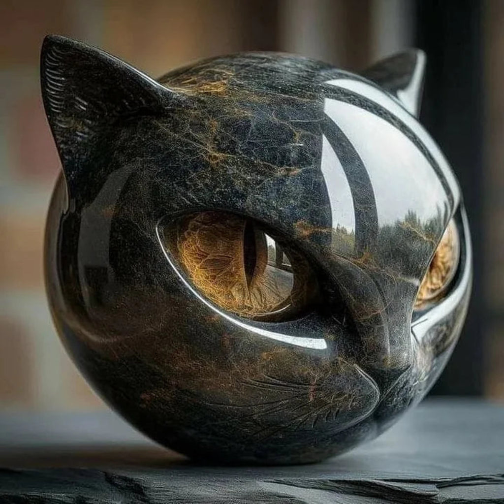 Mystara | Sculpture de tête de chat noir mystique