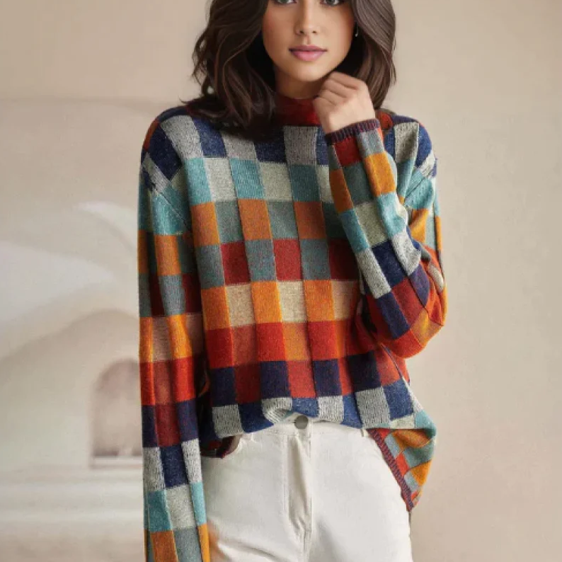 Klara | Pull couture Ă col montant en patchwork