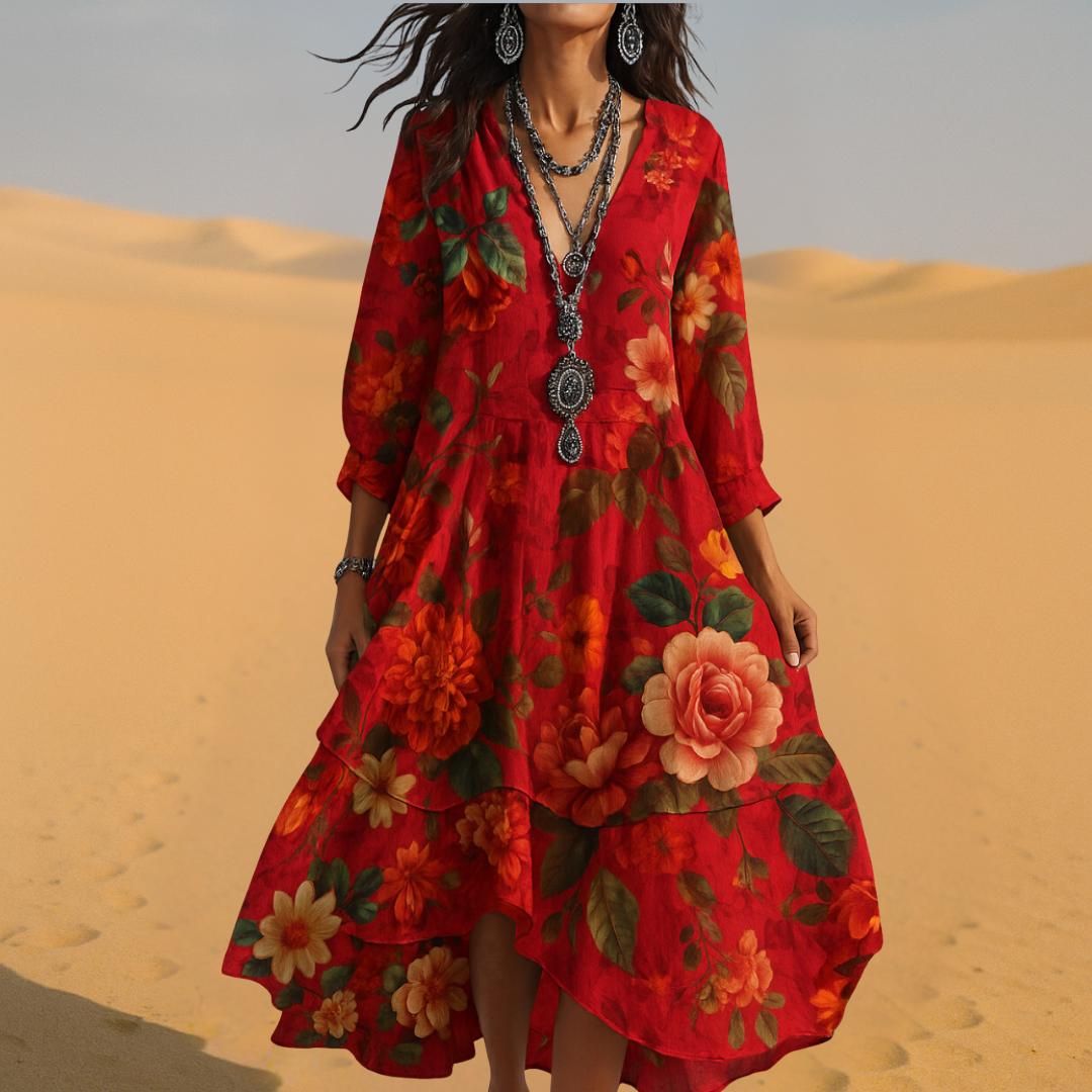 Martine | Robe bohème vintage avec décolleté en V