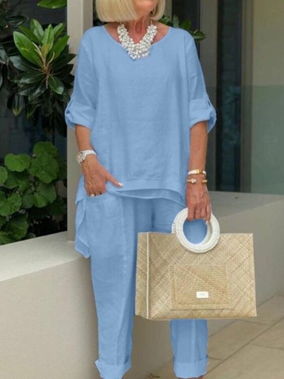 Danni | Ensemble décontracté en deux pièces avec col rond