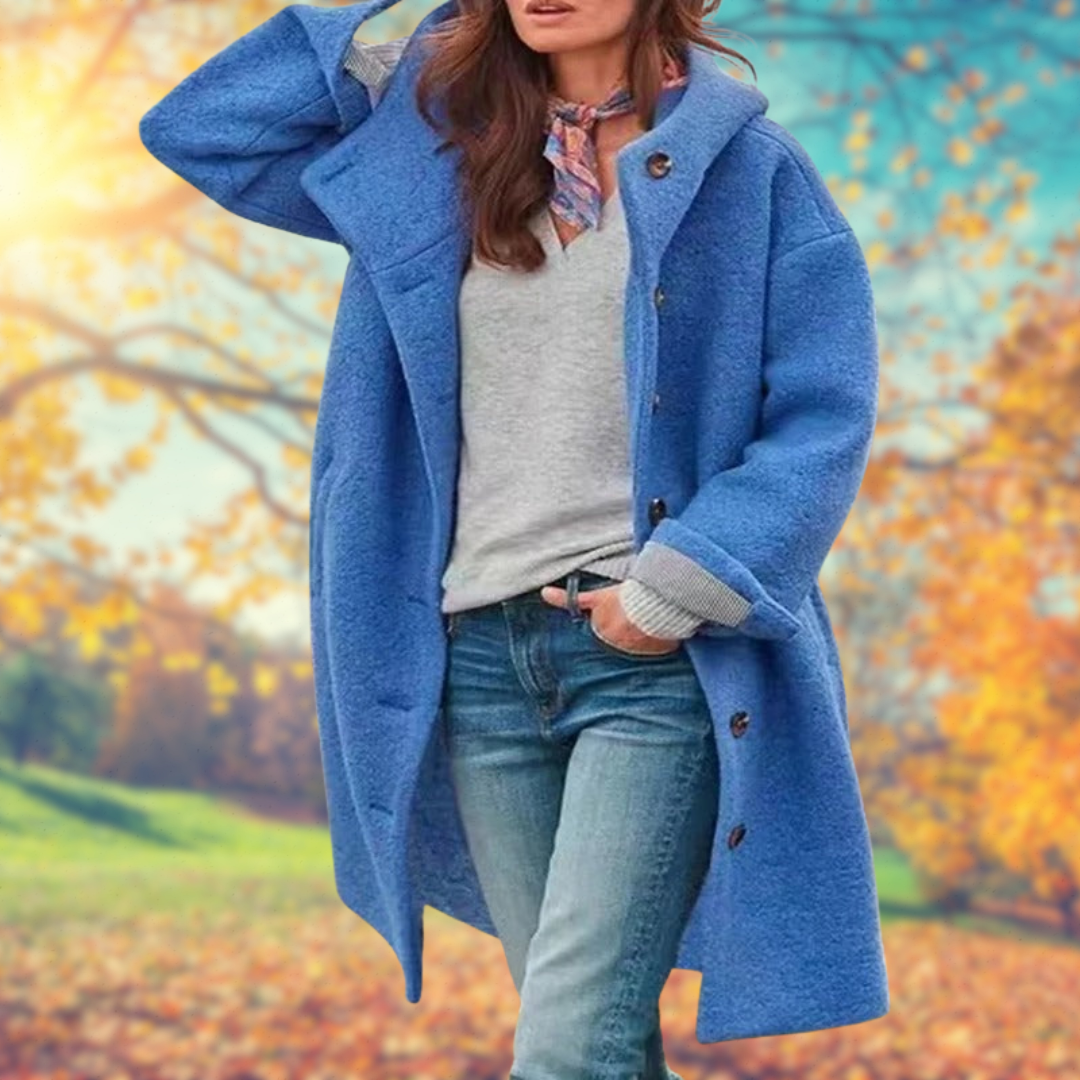 Françoise | Manteau long à capuche femme avec boutonnage frontal