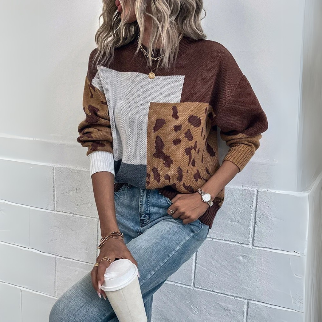 Sara | Sweat à capuche vintage patchwork de léopard