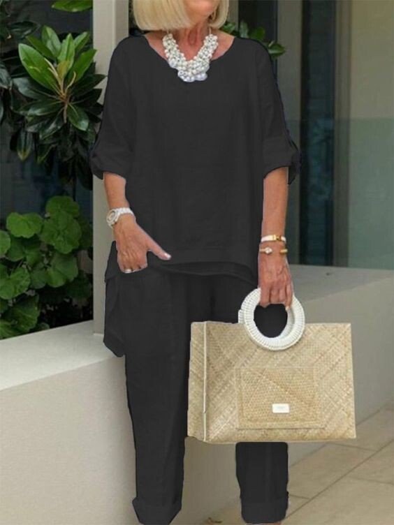 Danni | Ensemble décontracté en deux pièces avec col rond