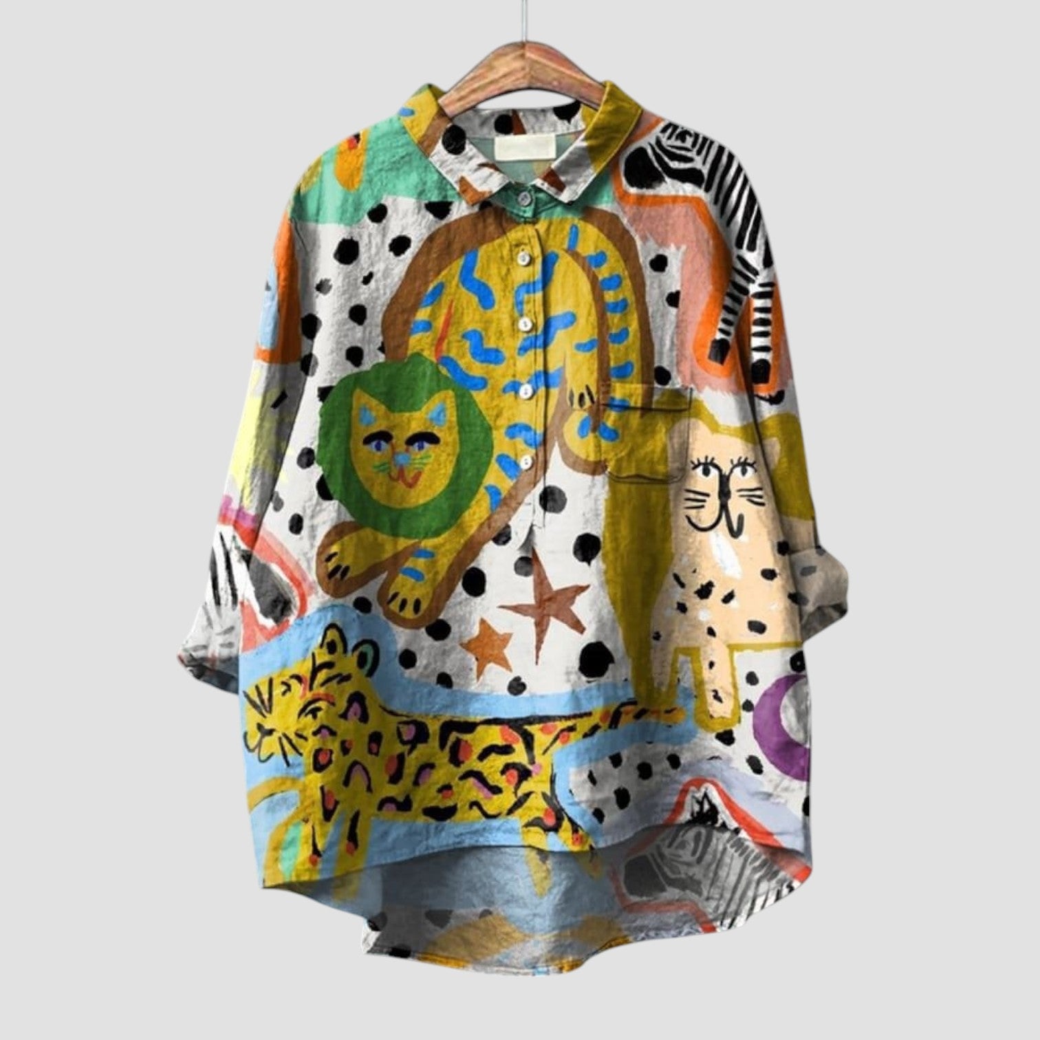 Celestina | Chemise oversize à imprimé de félins colorés