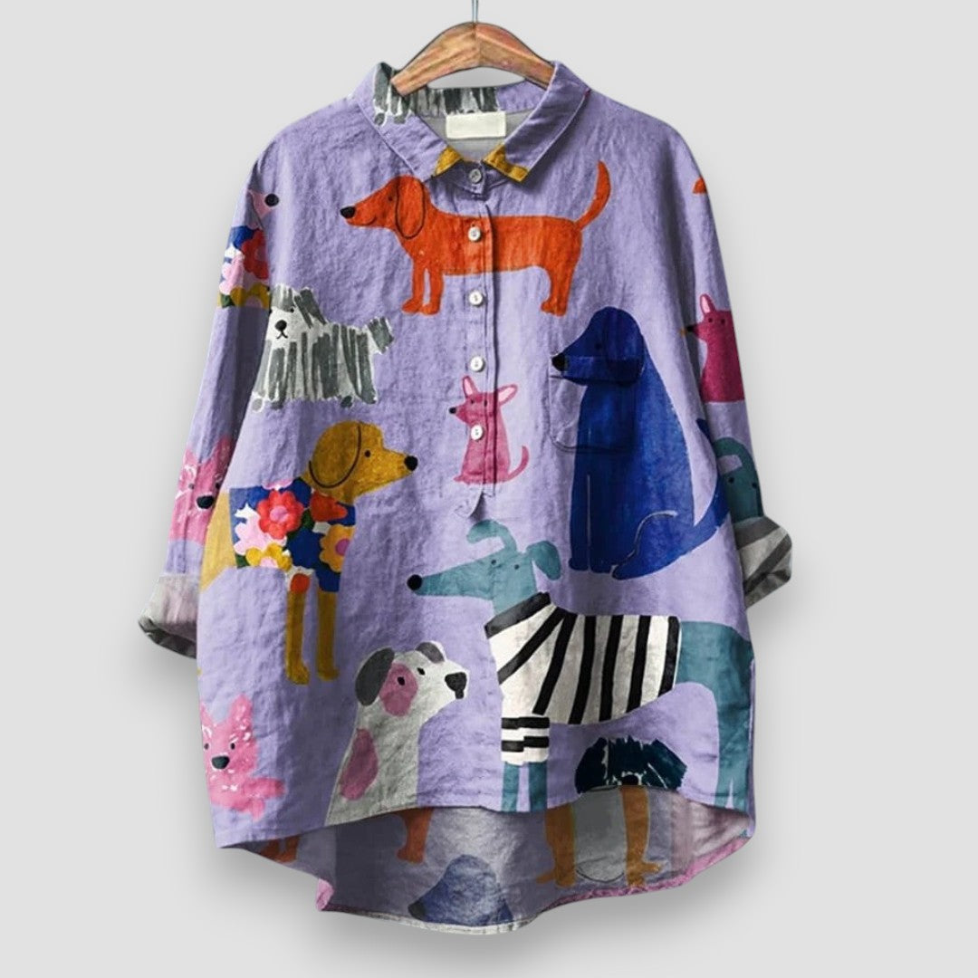 Natalina | Chemise oversize avec impression de chiens artistiques