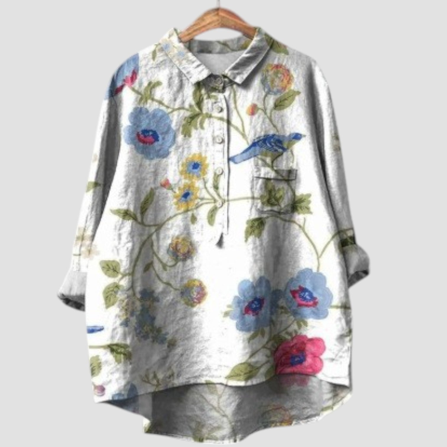 Viviana | Chemise oversize à imprimé floral et oiseaux
