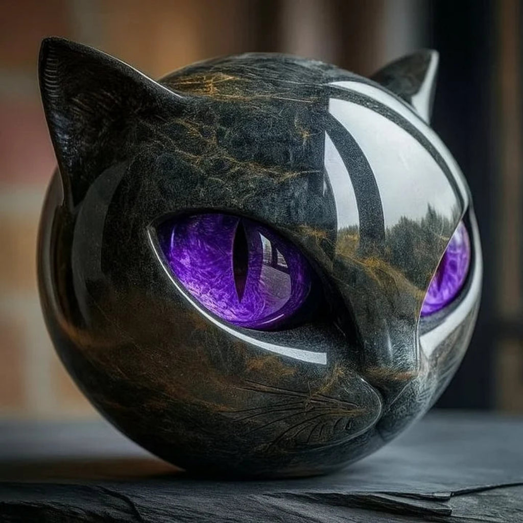 Mystara | Sculpture de tête de chat noir mystique