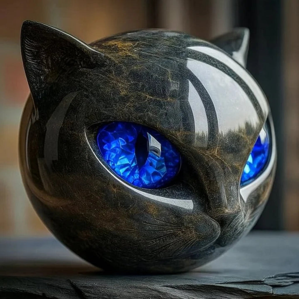 Mystara | Sculpture de tête de chat noir mystique
