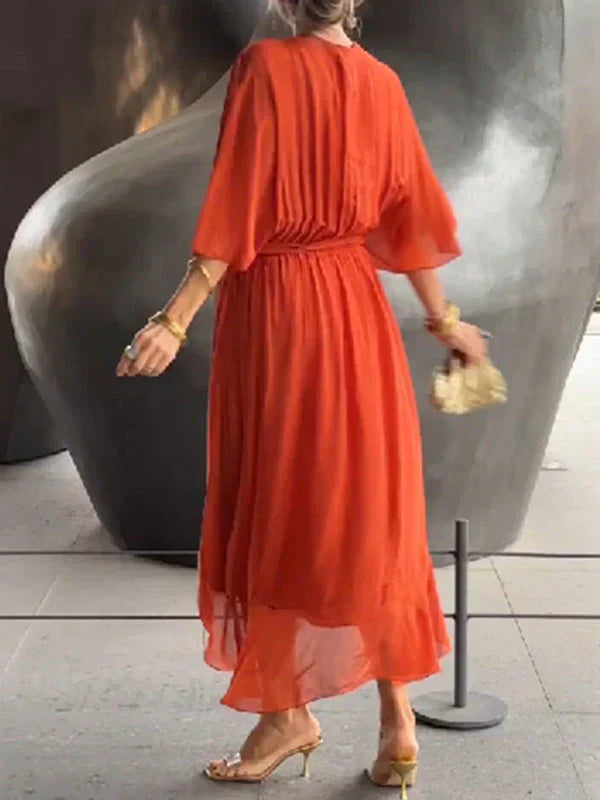 Monica | Robe en mousseline de soie avec décolleté en V